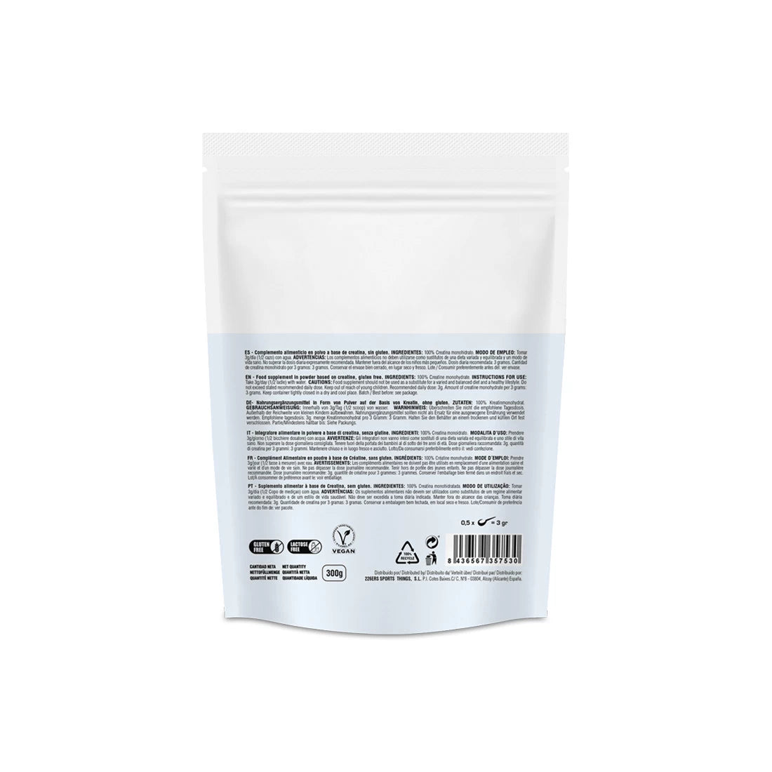 CREATINA - 100% Monohidrato - En polvo - 300g